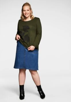 Sheego Stretch-Jeansrock In A-Linie Mit Blütenstickerei