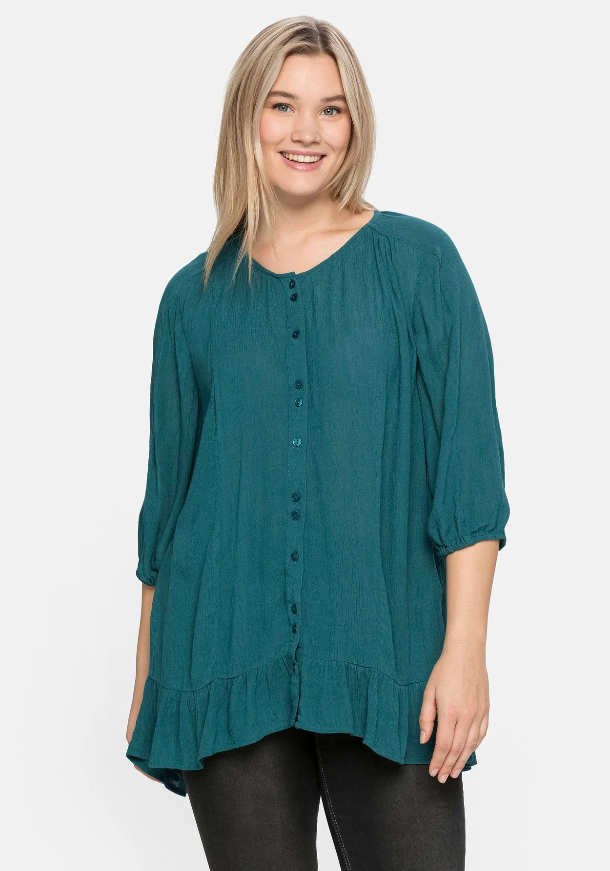 Sheego Bluse Aus Crêpe, Mit Volants Am Saum 8 Sheego Bluse Aus Crêpe, Mit Volants Am Saum – Bild 6
