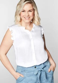 Sheego Bluse In ärmelloser Form Mit Volants, Aus Viskose 13 Sheego Bluse In ärmelloser Form Mit Volants, Aus Viskose -Sommertraum Mode 13836100010 03V26 00 SH