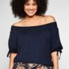 Sheego Carmenshirt Mit Smokeinsatz Und Längerem Halbarm -Sommertraum Mode 13957400018 03VQ8 02 SH