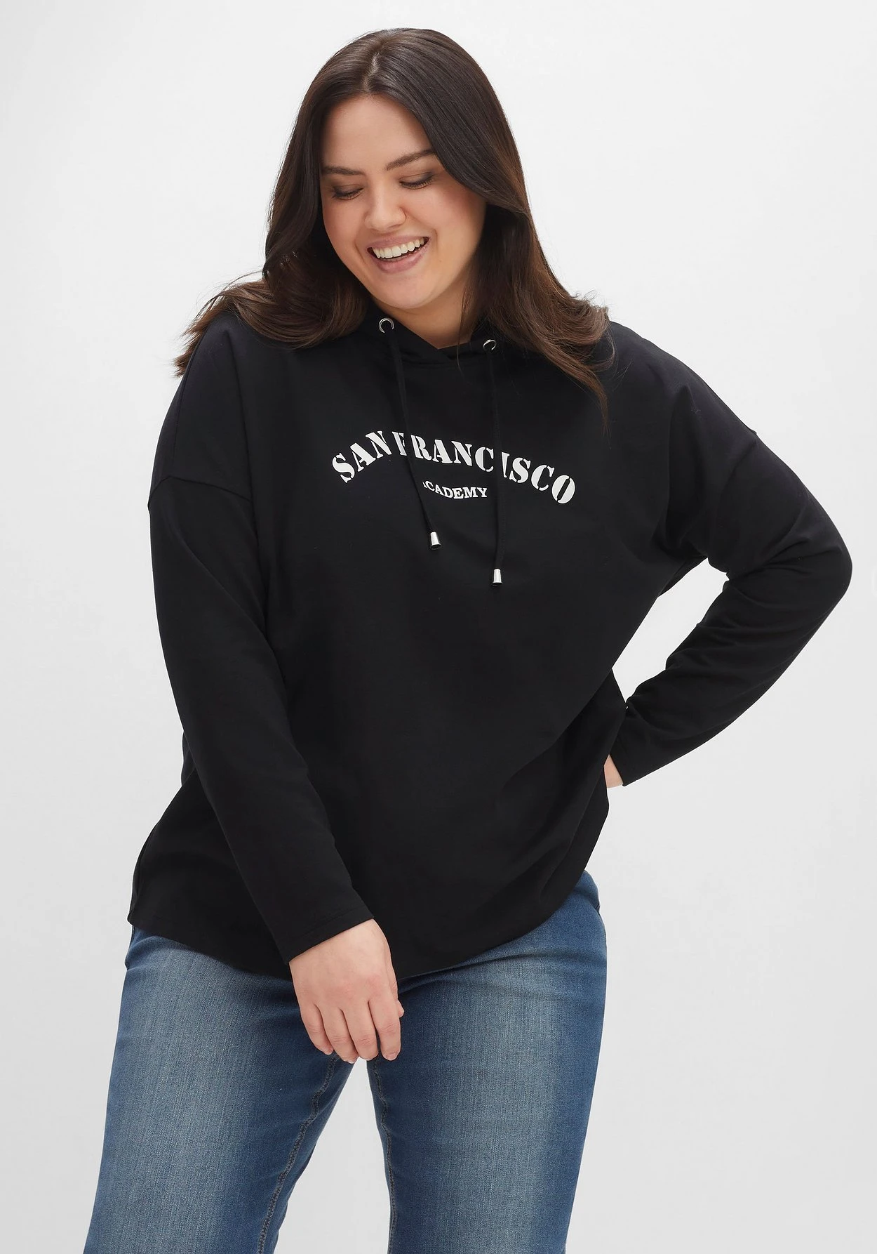 Sheego Kapuzensweatshirt Mit Frontdruck, In A-Linie 3 Sheego Kapuzensweatshirt Mit Frontdruck, In A-Linie