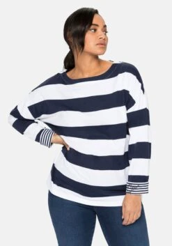 Sheego Langarmshirt Mit Blockstreifen Und U-Boot-Ausschnitt