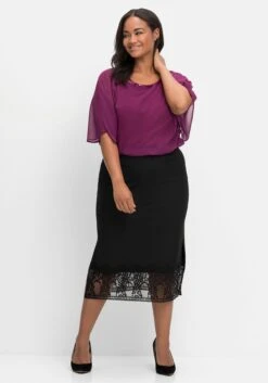 Sheego Schmaler Rock Mit Breiter Spitze Am Saum, Wadenlang