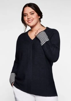 Sheego Pullover Mit Geringeltem Ärmelbündchen