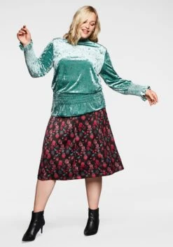 Sheego Bahnenrock Aus Pannesamt, Mit Blumendruck