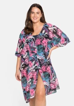 Sheego Strandtunika Mit Tropischem Print, Leicht Transparent