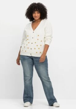 Strickjacke Mit Ajourmuster Und Stickerei