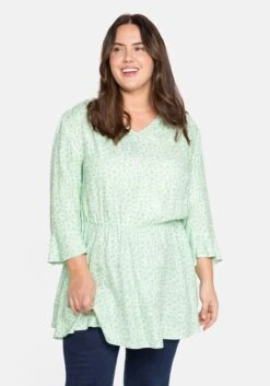 Sheego Tunika Mit 3/4-Volantärmeln Und Taillengummizug