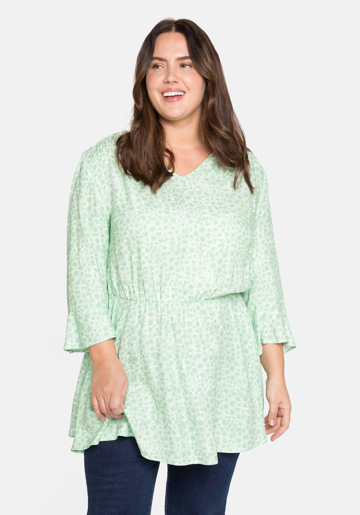 Sheego Tunika Mit 3/4-Volantärmeln Und Taillengummizug 3 Sheego Tunika Mit 3/4-Volantärmeln Und Taillengummizug