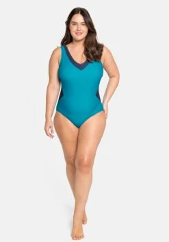 Sheego Badeanzug Mit Kontrasteinsätzen Und Shaping-Effekt 9 Sheego Badeanzug Mit Kontrasteinsätzen Und Shaping-Effekt -Sommertraum Mode 14297602014 04ADM 02 SH