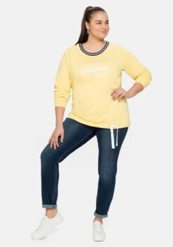 Sheego Sweatshirt Mit Frontdruck Und Kontrast-Rundhals -Sommertraum Mode 14412801757 04CWA 02 SH