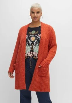 Verschlusslose Longstrickjacke In Melierter Optik