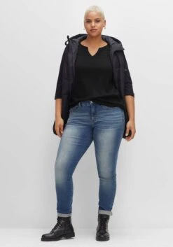 Sheego Shirt Mit Rundhals Und Schlitz, 3/4-Ärmel -Sommertraum Mode 14463700289 04EQW 02 SH