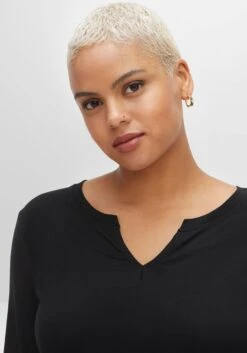 Sheego Shirt Mit Rundhals Und Schlitz, 3/4-Ärmel -Sommertraum Mode 14463700289 04EQX 02 SH