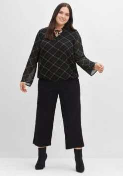 Sheego Tunika Aus Chiffon, Mit Stehkragen Und Bindeband, Kariert -Sommertraum Mode 14464201491 04EZD 02 SH