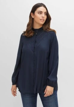 Sheego Bluse Mit Smok- Ausschnitt Und Lochmusterdetails