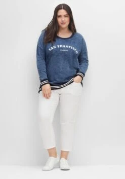 Sheego Sweatshirt In Denim-Optik Mit Ringelbündchen -Sommertraum Mode 14508300035 04GR9 02 SH