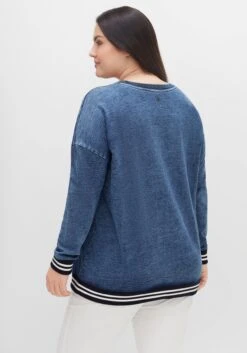 Sheego Sweatshirt In Denim-Optik Mit Ringelbündchen -Sommertraum Mode 14508300035 04GRE 02 SH