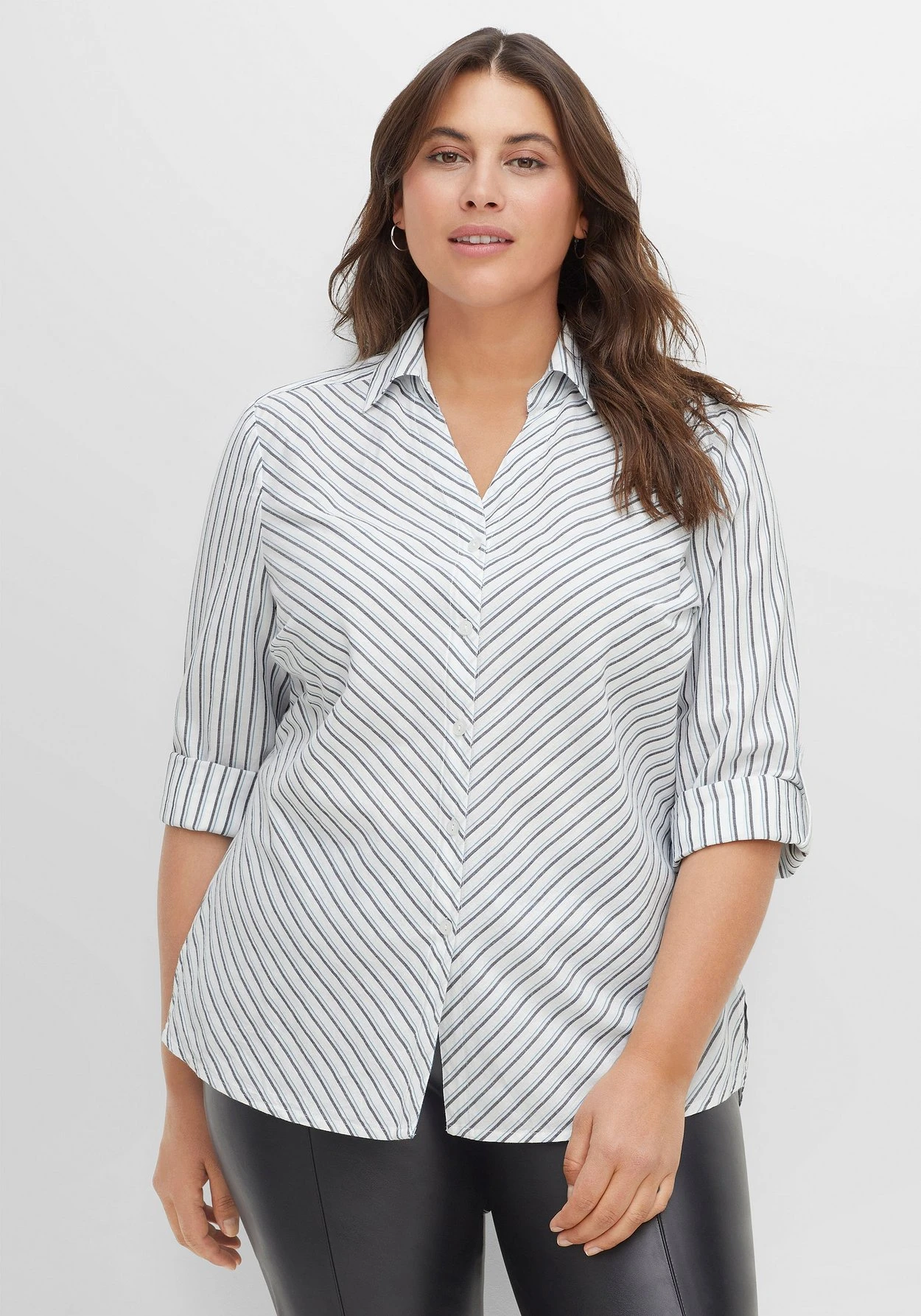 Sheego Gestreifte Hemdbluse Mit Krempelärmeln 3 Sheego Gestreifte Hemdbluse Mit Krempelärmeln
