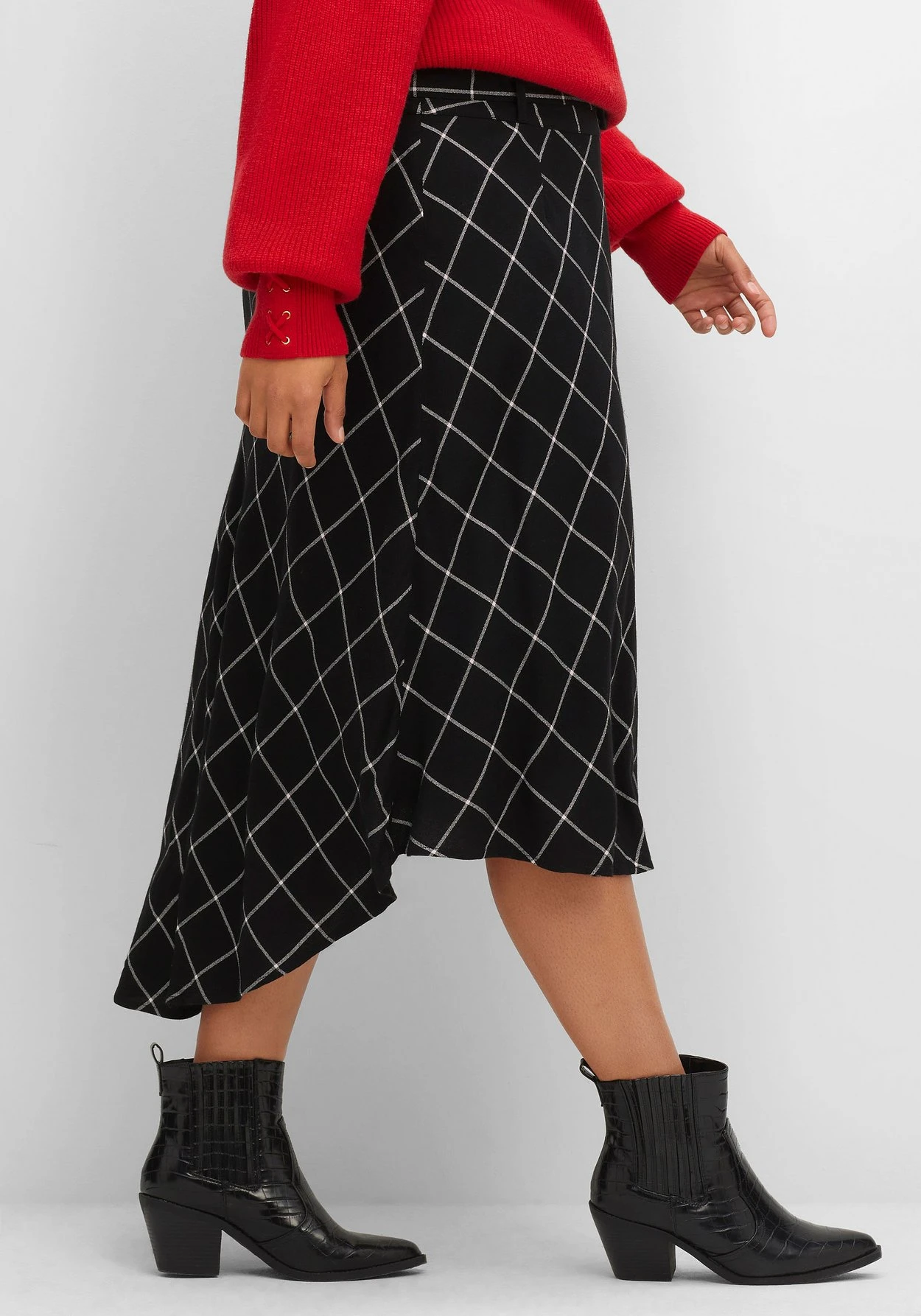 Karierter Rock Mit Gürtel, Hinten Länger Als Vorn 4 Karierter Rock Mit Gürtel, Hinten Länger Als Vorn – Bild 2