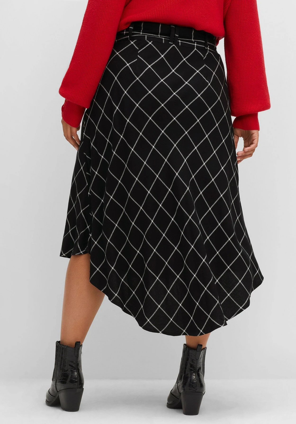 Karierter Rock Mit Gürtel, Hinten Länger Als Vorn 5 Karierter Rock Mit Gürtel, Hinten Länger Als Vorn – Bild 3