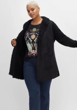 Longstrickjacke Mit Kragen In Felloptik, Verschlusslos -Sommertraum Mode 14532600289 04HDW 02 SH