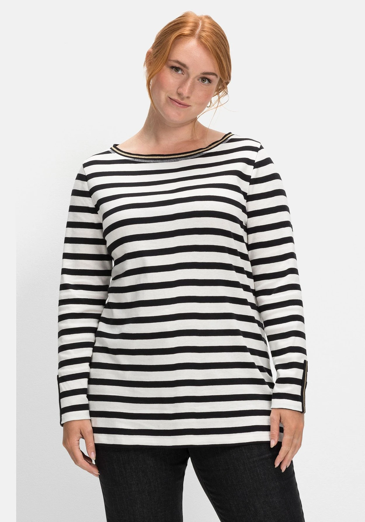 Sheego Langarmshirt Mit Streifen Und Glanzgarn-Details 3 Sheego Langarmshirt Mit Streifen Und Glanzgarn-Details