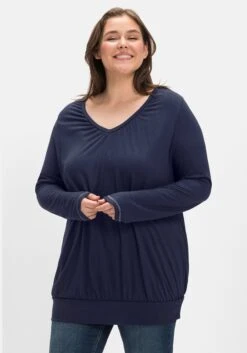 Sheego Langarmshirt Mit Angekräuseltem V-Ausschnitt