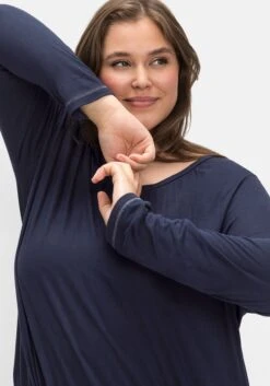 Sheego Langarmshirt Mit Angekräuseltem V-Ausschnitt -Sommertraum Mode 14555700018 04J1X 02 SH