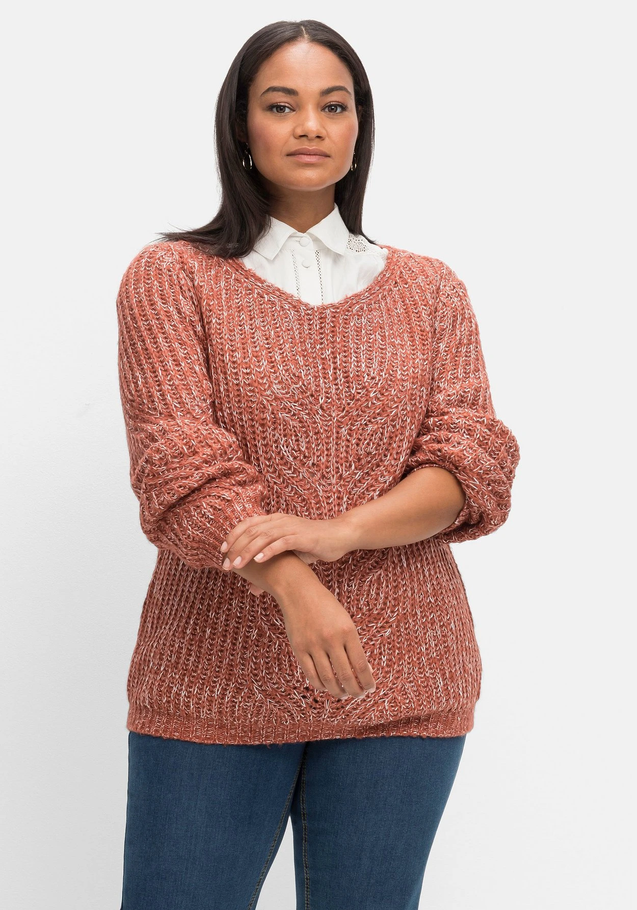 Melierter Pullover Mit Kabelstrickmuster 3 Melierter Pullover Mit Kabelstrickmuster