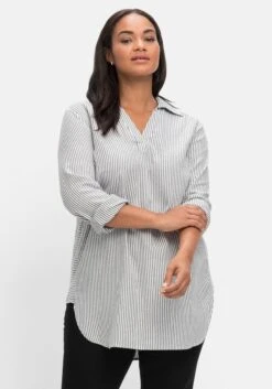 Sheego Gestreifte Longtunika Mit Gerundetem Saum