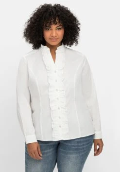 Rüschenbluse Mit Stehkragen Und Perlmutt-Knöpfen