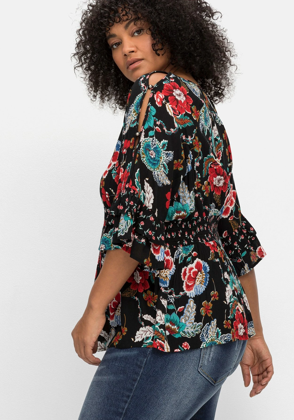 Tunika Mit Cut-outs, Smokbund Und Blumenprint 4 Tunika Mit Cut-outs, Smokbund Und Blumenprint – Bild 2