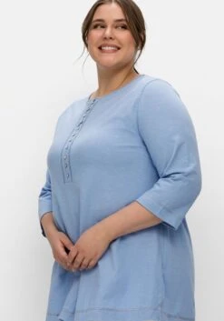 Sheego Shirt Mit 3/4-Arm Und Knopfleiste, Aus Flammgarn -Sommertraum Mode 14693802065 04M7F 02 SH