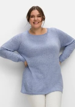 Sheego Melierter Pullover Mit Ajourmuster Am Ärmel