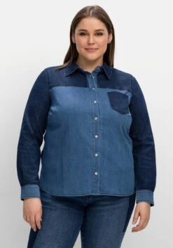 Sheego Jeansbluse Im Colourblocking, Leicht Tailliert 13 Sheego Jeansbluse Im Colourblocking, Leicht Tailliert -Sommertraum Mode 14768300053 04MVC 02 SH