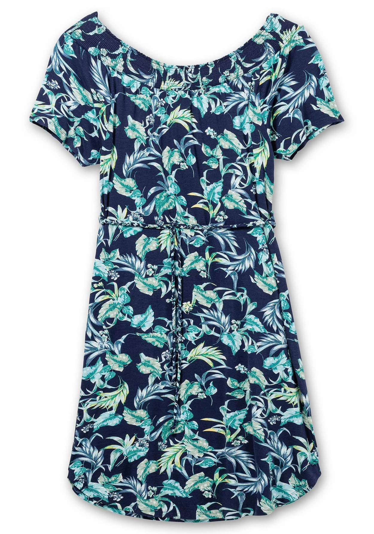 Sheego Strandkleid Mit Blätterprint Und Carmenausschnitt 6 Sheego Strandkleid Mit Blätterprint Und Carmenausschnitt – Bild 4