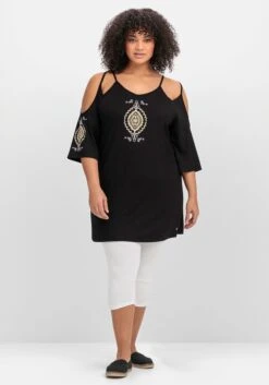 Sommertraum Mode 59 Sheego Set Aus Strandshirt Mit Cut-outs Und Caprileggings