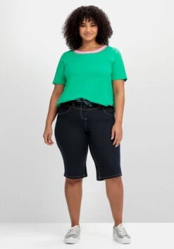 Sheego Twill-Bermudas Mit Kontrastfarbenem Bindebändchen