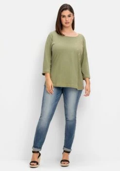 Sheego Shirt Im Leinen-Mix, Mit Goldfarbenem Print -Sommertraum Mode 14883602000 04QGO 02 SH