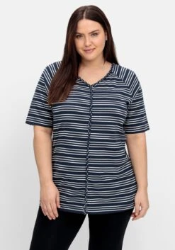 Sheego Ringelshirt Mit Raglanärmeln Und V-Ausschnitt