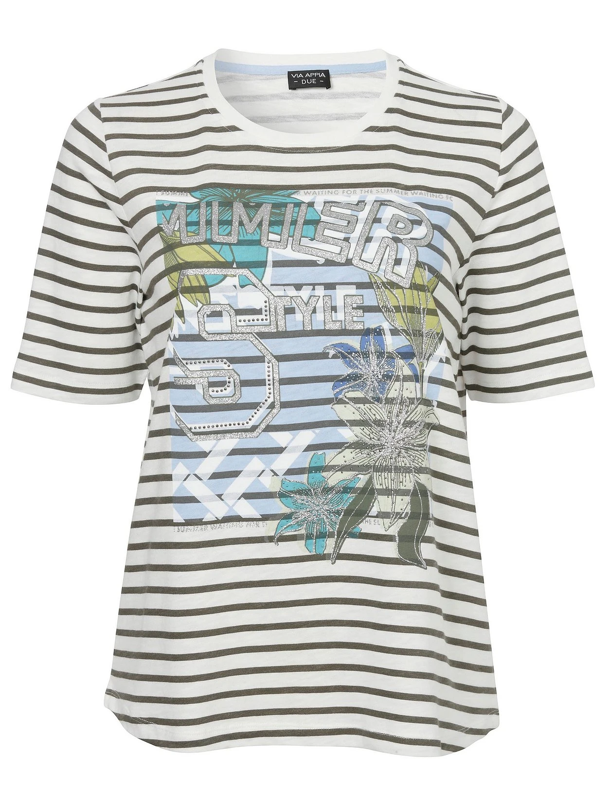 Gestreiftes T-Shirt Mit Frontdruck Und Glitzerdetails 3 Gestreiftes T-Shirt Mit Frontdruck Und Glitzerdetails