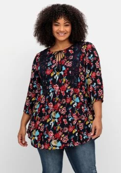 Longtunika Mit Blumendruck, In Crinkle-Optik