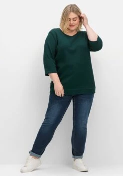 Sheego Sweatshirt Aus Waffelpiqué, Mit Zierband Seitlich -Sommertraum Mode 14979801685 04UJC 02 SH