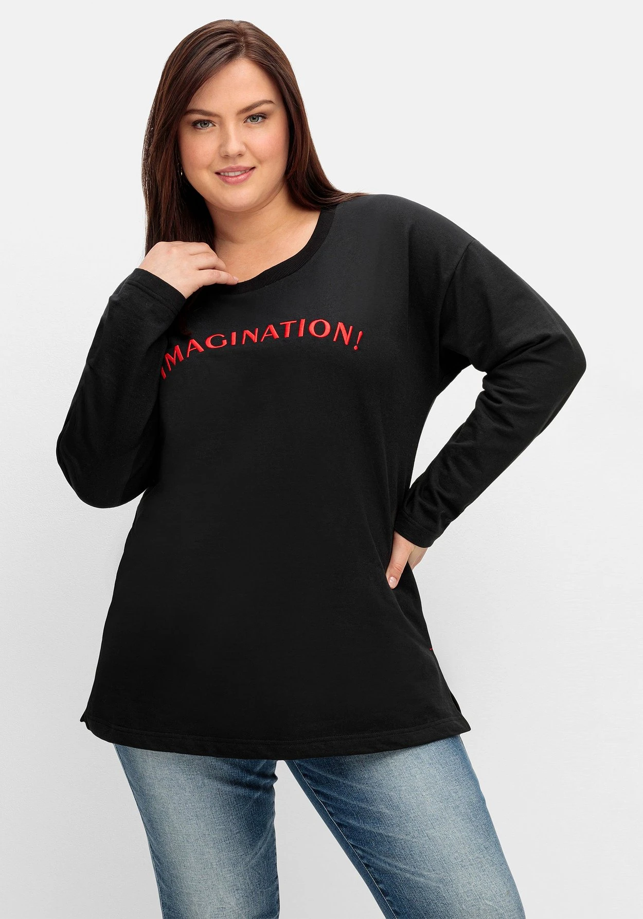 Sheego Sweatshirt Mit Wording-Stickerei, Leichte Qualität 3 Sheego Sweatshirt Mit Wording-Stickerei, Leichte Qualität