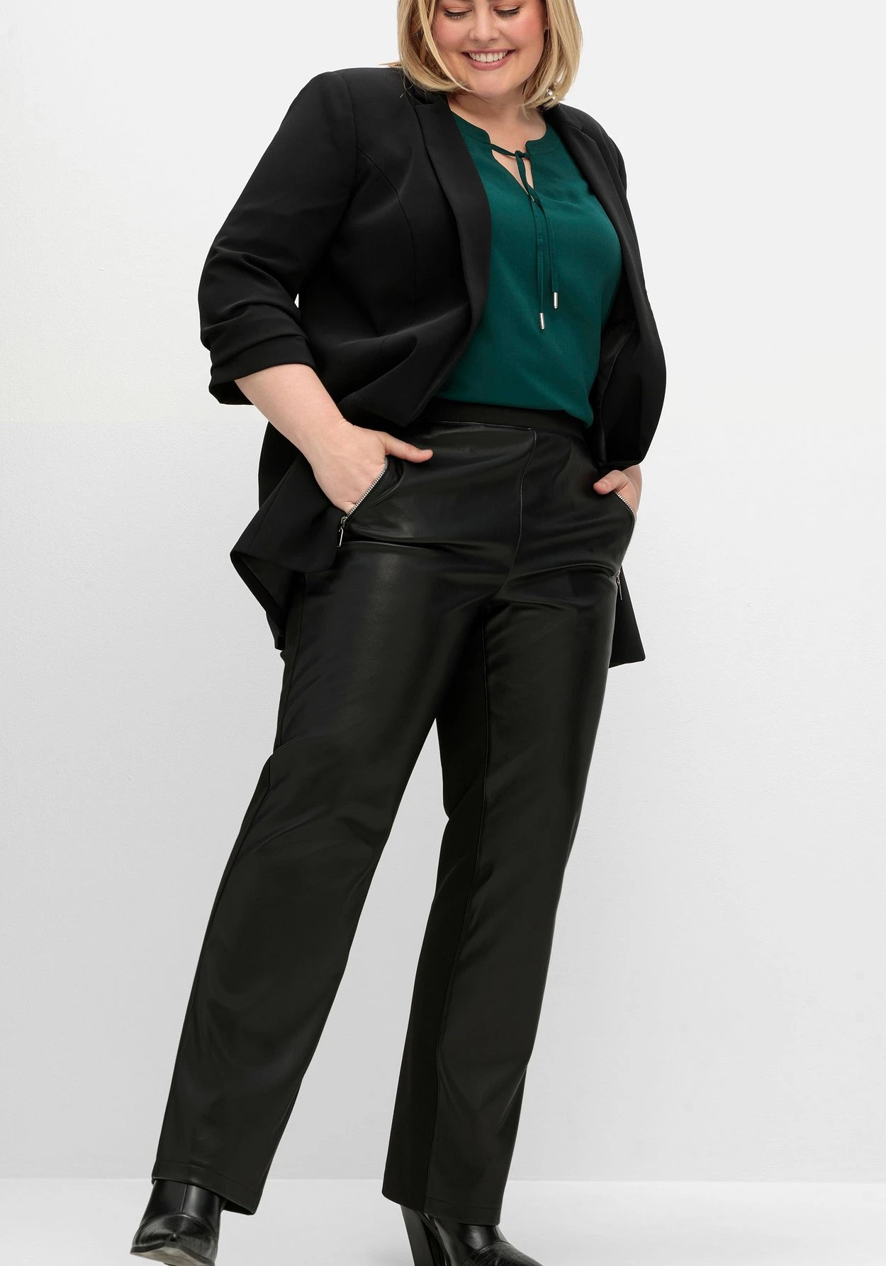 Sheego Gerade Hose Mit Stretchbund, Im Materialmix 9 Sheego Gerade Hose Mit Stretchbund, Im Materialmix – Bild 7