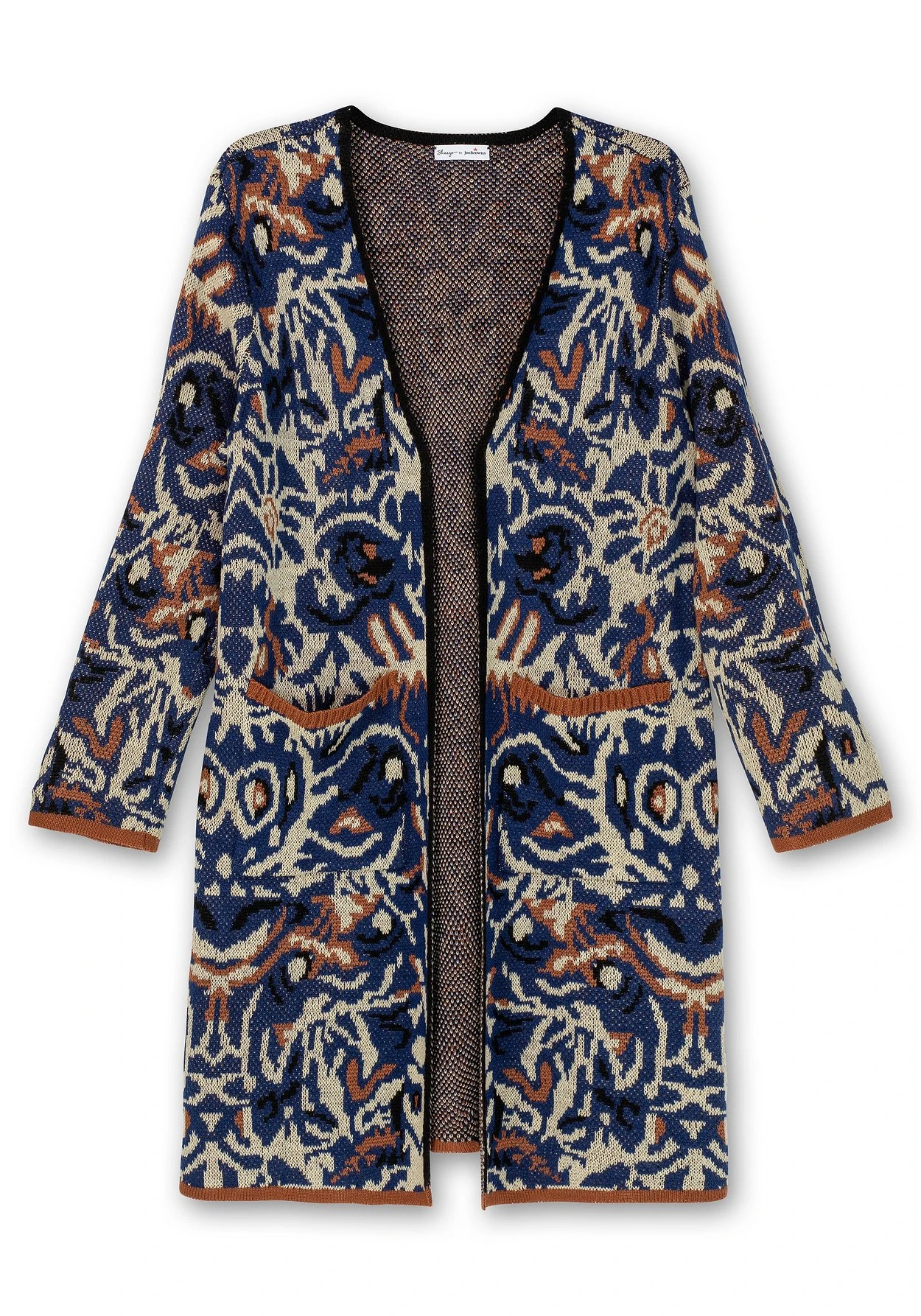 Langer, Offener Strickmantel Mit Jacquardmuster 6 Langer, Offener Strickmantel Mit Jacquardmuster – Bild 4